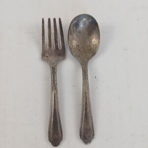 Nursery Silver Plate Spoon & Fork Silverplate Oneida June Child Baby Flatware 4"